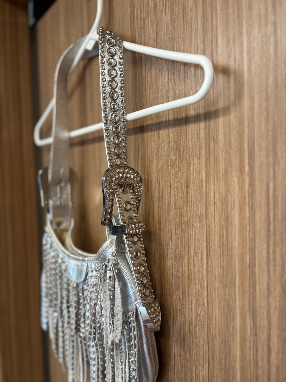 Kippy’s Rare & Unique Embellished Swarovski Crystals Silver Leather Shoulder Bag - Picture 5 of 15
